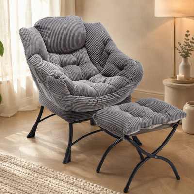 Lazy Chair avec repose-pieds, fauteuil d'appoint moderne avec accoudoirs et une poche latérale, fauteuil de lecture rembourré avec repose-pieds pour les petits espaces, fauteuil de lecture - rose