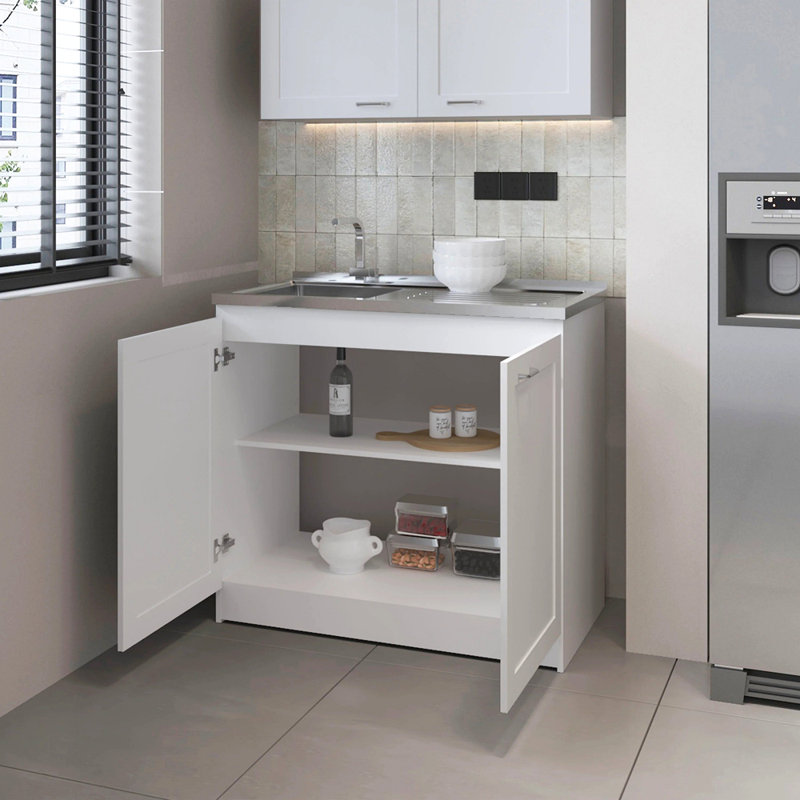 Base de meuble-lavabo à 2 portes avec tablette intérieure, Blanc