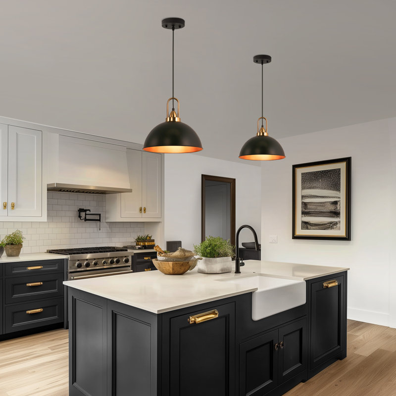 1-Light Matte Black Farmhouse Pendant Light Hanging Industrial Ceiling Lights Fixture For Kitchen Island (2-Pack)