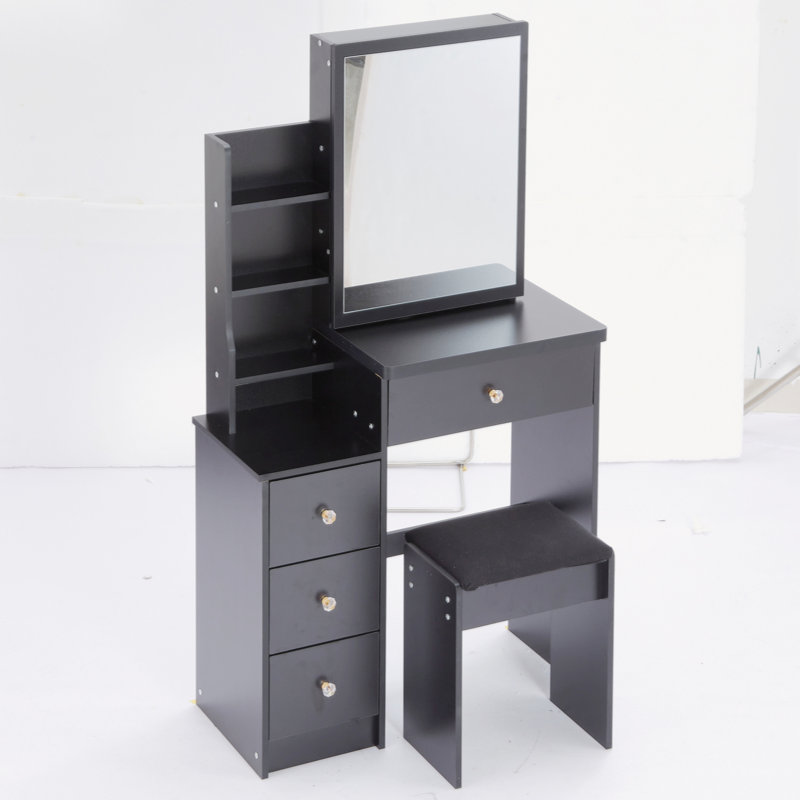 Petit meuble-lavabo à gauche avec tabouret rembourré, Noir