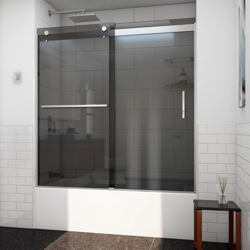 Sapphire-V 56cm W x 62cm H Frameless Tub Door with, Brushed Nickel