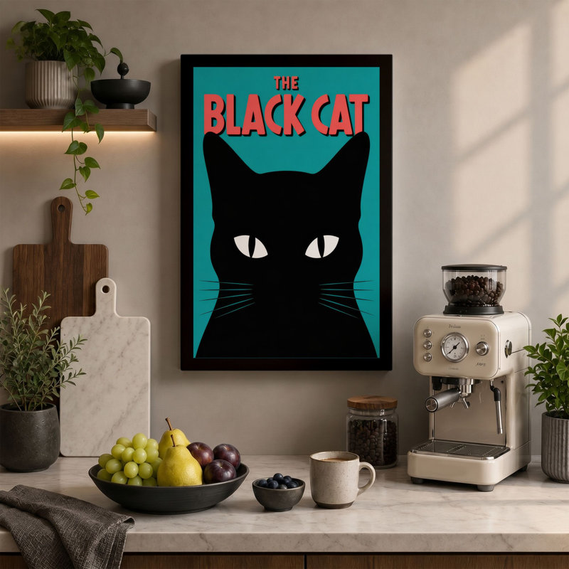 The Black Cat Retro - Wrapped Canvas, 24x16 - 61.0 x 40.6 cm, Terracotta Border