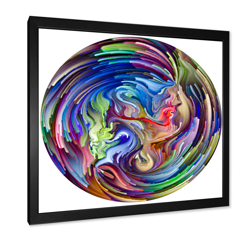 Cercle coloré de couleur liquide - impression sur toile encadrée, Cadre photo noir, H 16 po x l 16 po x P 1 po