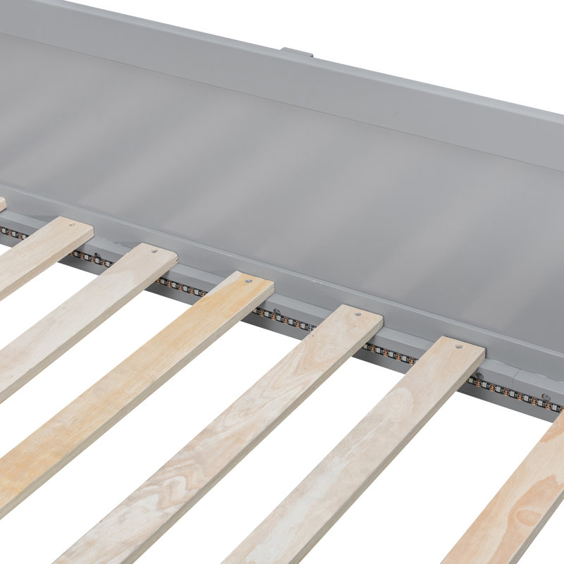 Lit simple superposé au dessus d'un lit double avec tablette intégrée et lumières DEL, Gris
