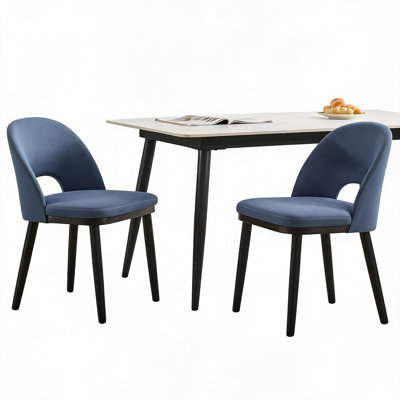 Dining Chair Set of 2, Linen Upholstered Kitchen Chair with Thick Cushions Seat and Curved Backrest, Modern Wood Frame Accent Chair with Adjustable Feet for Dining Room, Kitchen