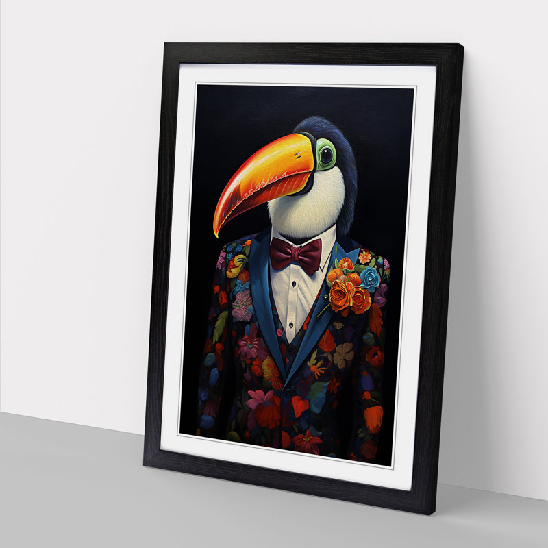 Toucan In A Suit - Single Picture Frame Print on Wood, 46cm H x 34cm W x 2cm D, Black Framed