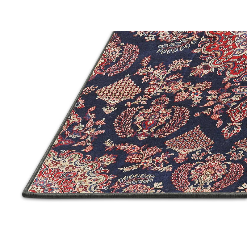 Tapis traditionnel bleu / rouge, Rectangle 2 pi x 4 pi