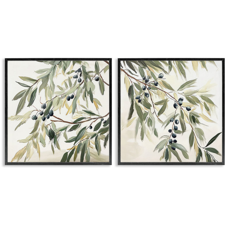 Ensemble de 2 giclées encadrées Olive Branches en pastel, design par Mona Grace, H 24 po x l 48 po