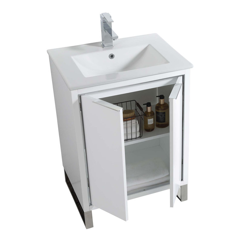 24'' Single Bathroom Vanity Set, Chrome, White