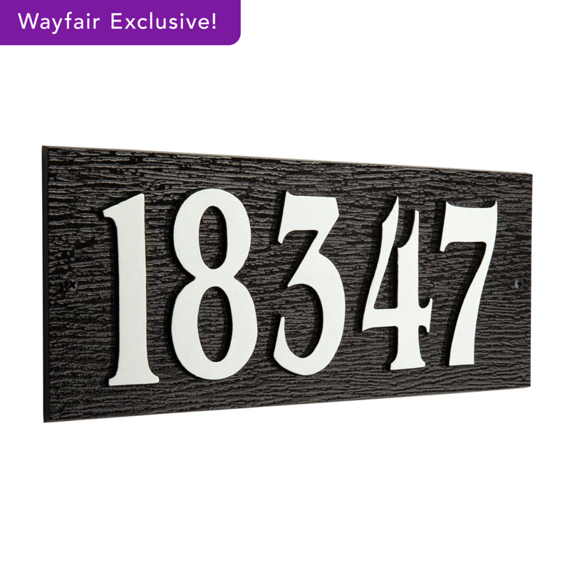 Woodgrain Mid-Century Rectangle Plaque, Standard Wall 1-line, Noir / blanc, Yes