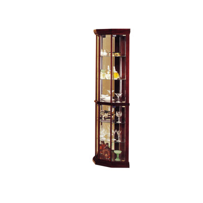 Elegant Display Cabinet  Corner  - Cherry, 4 Glass Doors, 6 , 3Mm Mirror Back For Exhibiting Cherry Finish Curio 5Mm Shelves, Back, Enhances Space