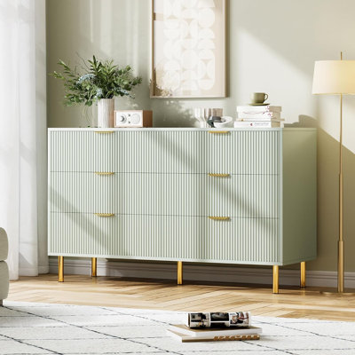 Modern 6 Drawer Dresser – Stylish Wood Chest with Gold Handles, Large Storage Drawers, Elegant Organizer for Bedroom, Living Room, Entryway by Mercer41
