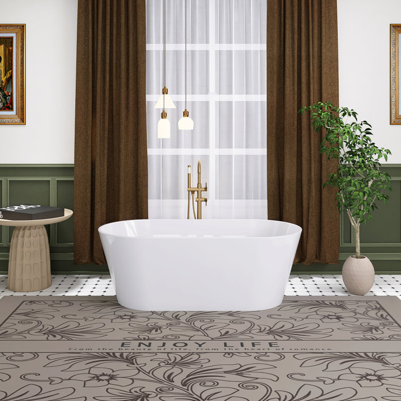 Baignoire de trempage autoportante 59 po en acrylique blanc brillant