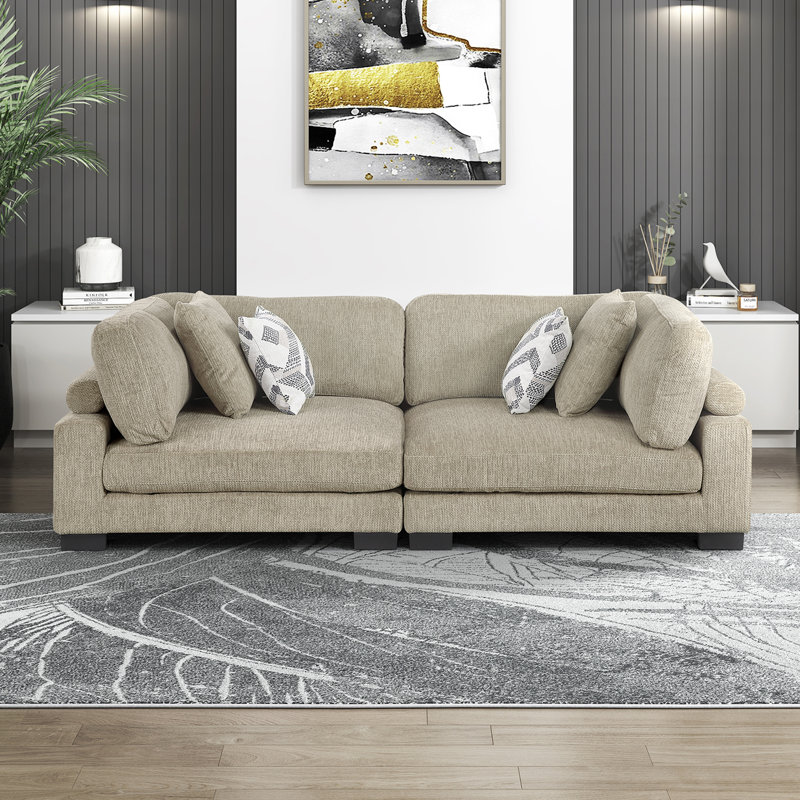Canapé modulaire moderne 90 po avec tissu en microfibre Brinsley, coussins réversibles et 4 coussins, Microfibres brunes
