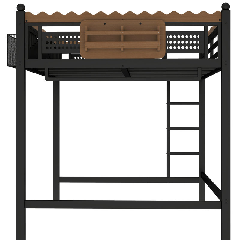 Lit mezzanine double en métal, de couleur noire, comprenant des échelles, des tablettes de rangement et une bibliothèque, adapté aux chambres à coucher, lit noir, équipé d'un coffre-fort pratique