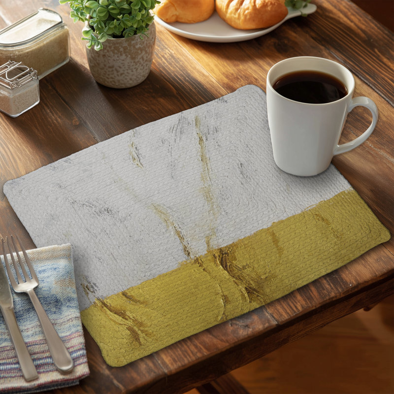 Golden Shine White Abstract Braided Polyester Placemat | Decor