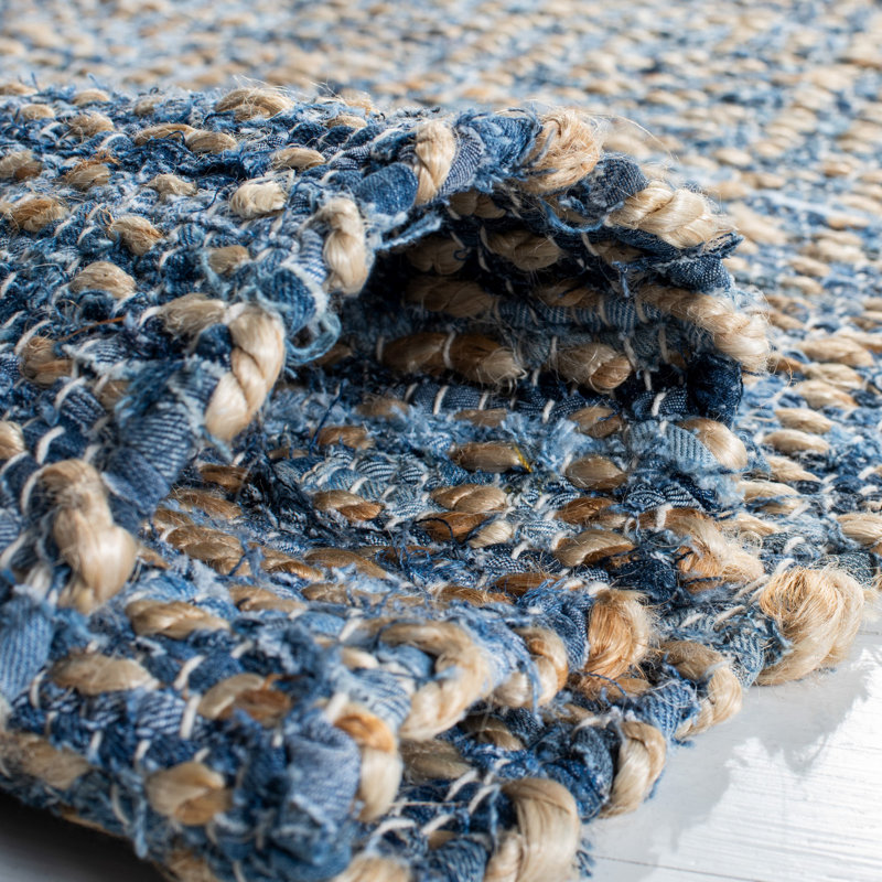 Arria Hand Woven Cotton Denim/0.4 Jute Rug in Natural/Blue, Rectangle 2' x 3'