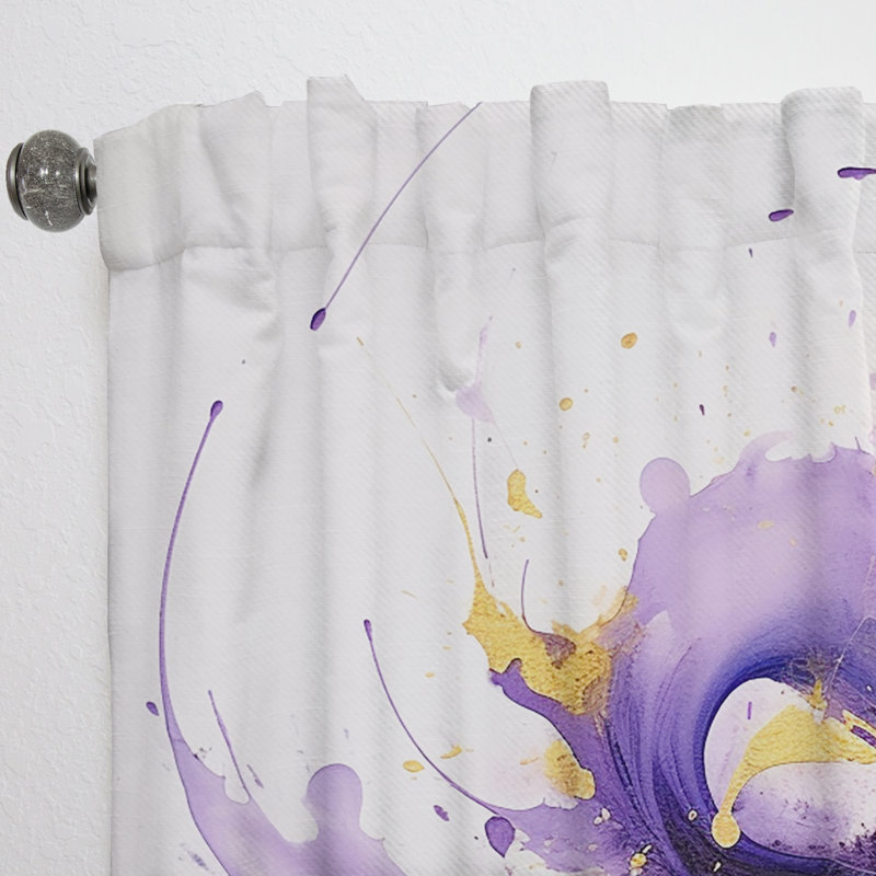 Rideau en velours abstrait mauve et doré - 1 panneau, L 52 po x L 95 po