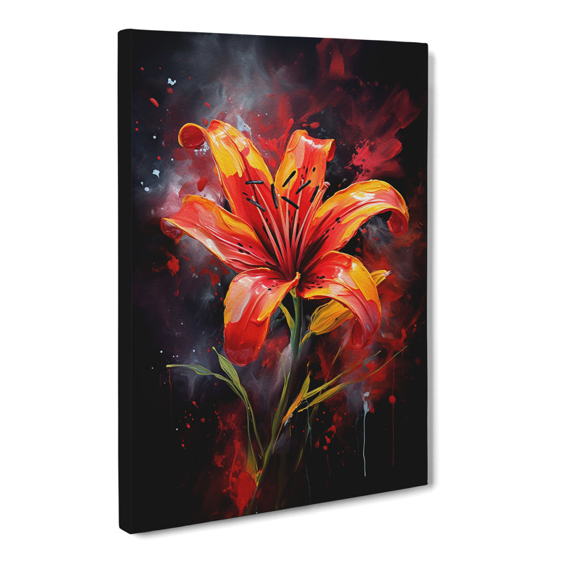Lily Flower Action Painting - Wrapped Canvas, 76cm H x 50cm W x 3cm D