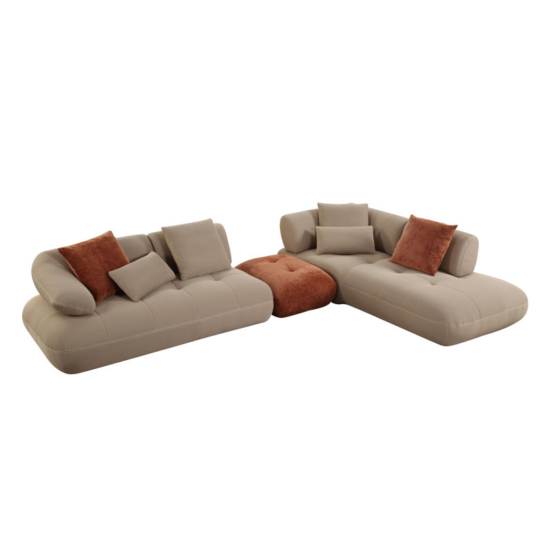 Carrick BEIGE SANDWICH MESH FABRIC Sectional Sofa With An Ottoman