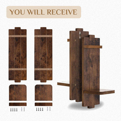 Candle Holder Farmhouse Wall Decor - Brown Candle Sconces Set Of Two Wooden Vintage Hanging Wall Decoration For Fireplace Mantel Living Room Bedroom Dining Room