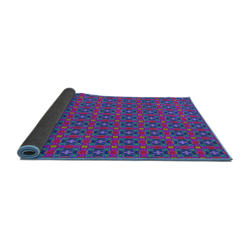 Tapis décoratif bleu géométrique, Rond 5 pi