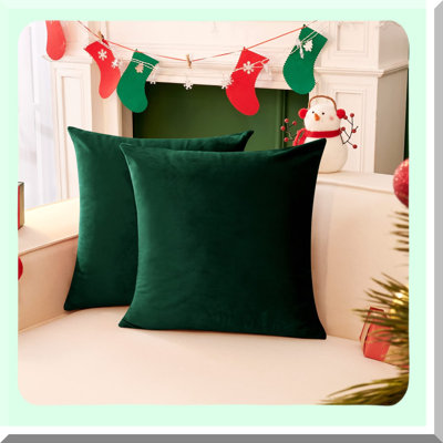 Emerald Green Velvet Decorative Pillow Covers - Set of 2, Soft Couch Throw Pillow Covers for Home Decor, Living Room Bedroom Sofa Car