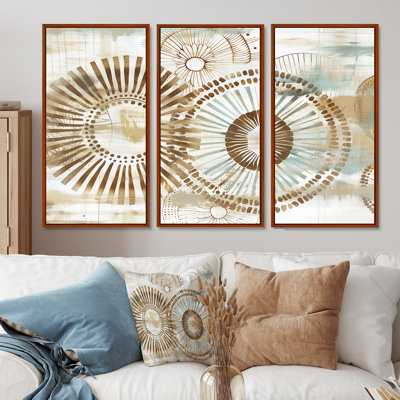 Beige Boho Bohemian Mandala Spiral I - Boho Mosaic Decor Wall Art Living Room Set