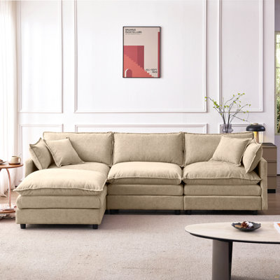 Canapé modulaire 105 po, canapé 3 places avec repose-pieds en tissu de chenille doux