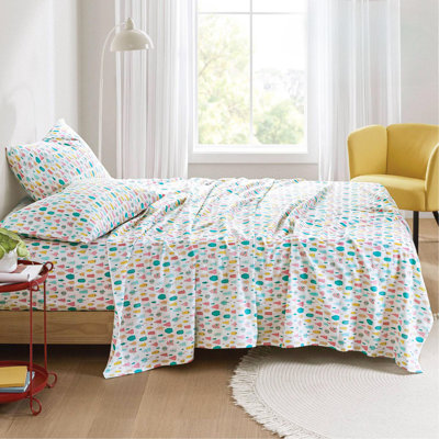 3 PCS Cotton Flannel Printed Sheet Set White Holiday Trees