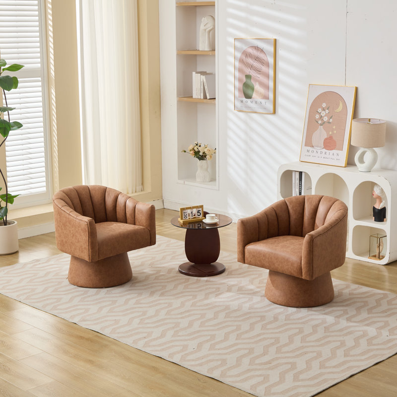 Fauteuil demi-tonneau pivotant en similicuir, Similicuir brun, 2