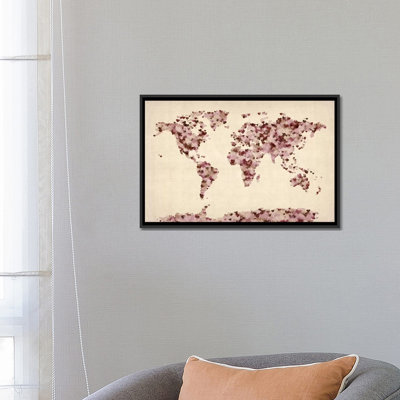 'Vintage Hearts World Map' Graphic Art on Canvas