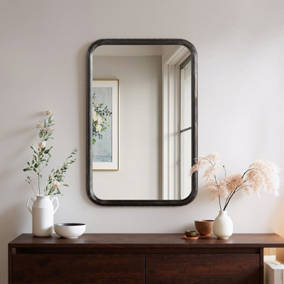 36'' x 24'' Leyburn Solid Wood Black Modern Rectangular Pine Framed Wall Mounted Mirror For Bathroom&Bedroom