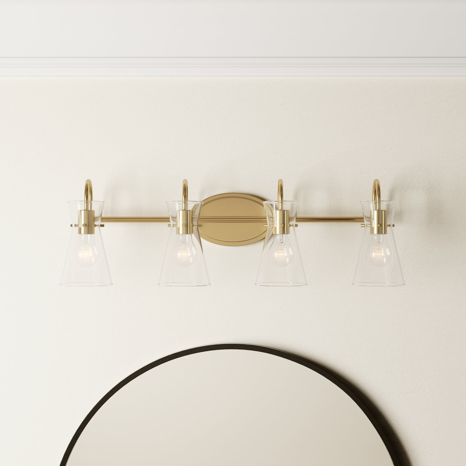 4 Light Transparent Dimmable Vanity Light, Natural Aged Brass