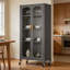 Armoire de rangement de 65 pouces; Présentoir en métal à 6 niveaux avec portes transparentes, tablettes réglables et roulettes; une solution de garde-manger pour les cuisines, les salons et les salles à manger; gris.