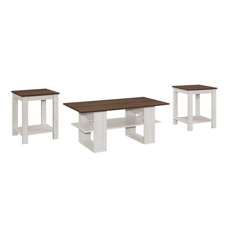 Ensemble de tables basses 3 pièces Ayzah, Brun / Gris clair