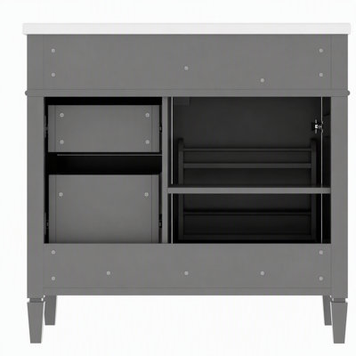 Meuble-lavabo de 36 pouces avec lavabo en céramique, 2 tiroirs, tiroir basculant et armoire de rangement