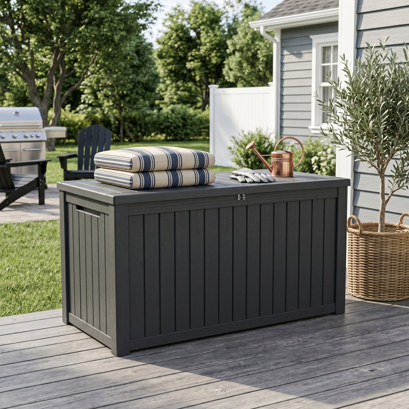 Boîte de rangement 55,51 "en résine de 180 gallons avec couvercle verrouillable, noir