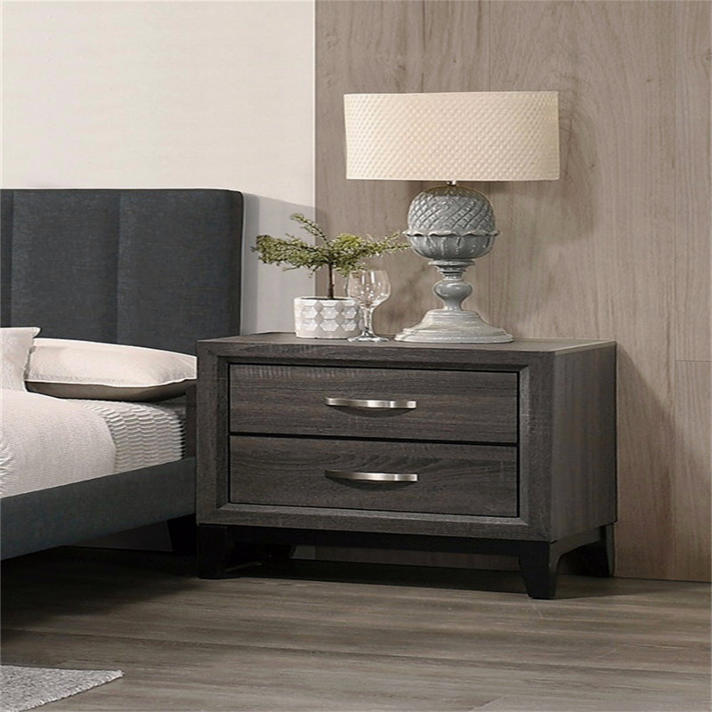 Two-Tone Wooden Nightstand With 2 Drawers, Gray