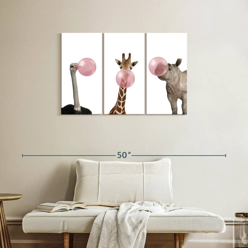 Ensemble de 3 animaux rigolos sur toile, H 24 po x l 38 po