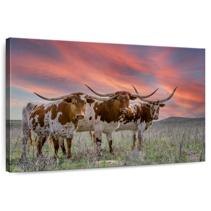 Three Texas Longhorns, 8" H x 12" W