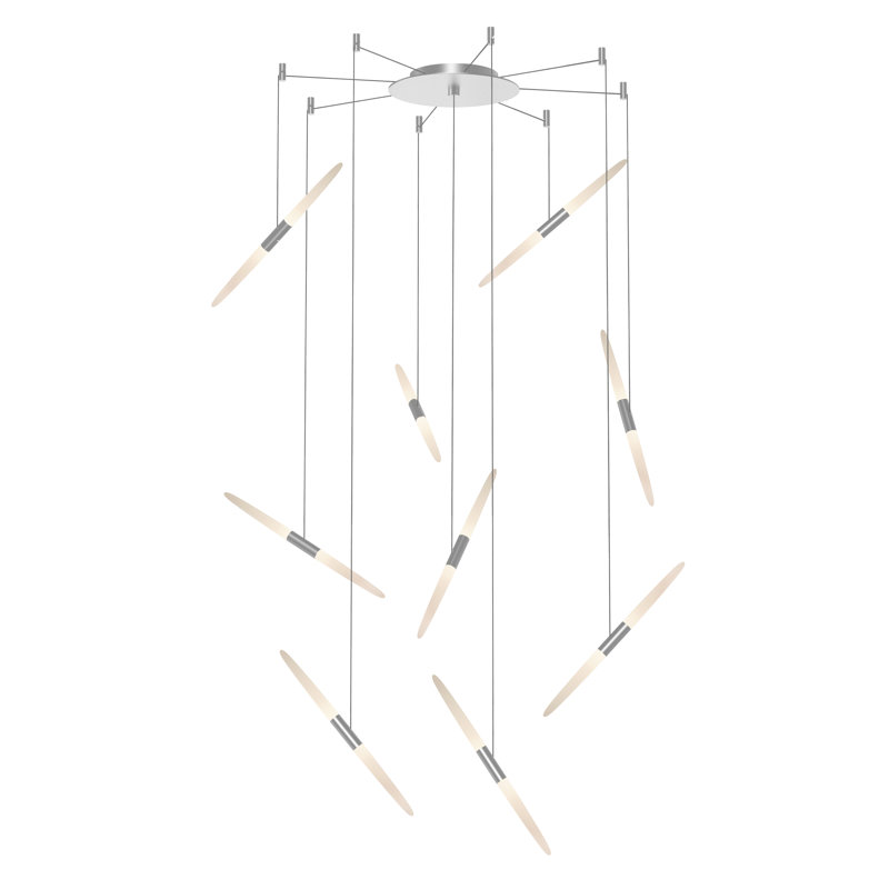 Ballet 9 - Light Dimmable LED Geometric Chandelier, Bright Satin Aluminum