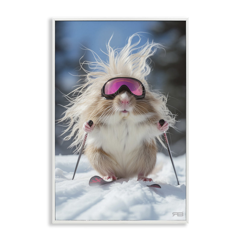 Art giclée de cochon d'Inde par Roozbeh Bahramali, H 18 po x l 12 po, Giclée encadrée blanc bord de mer