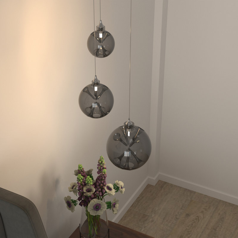 Calla Lilies 3 Pendants in Grey Glass, White