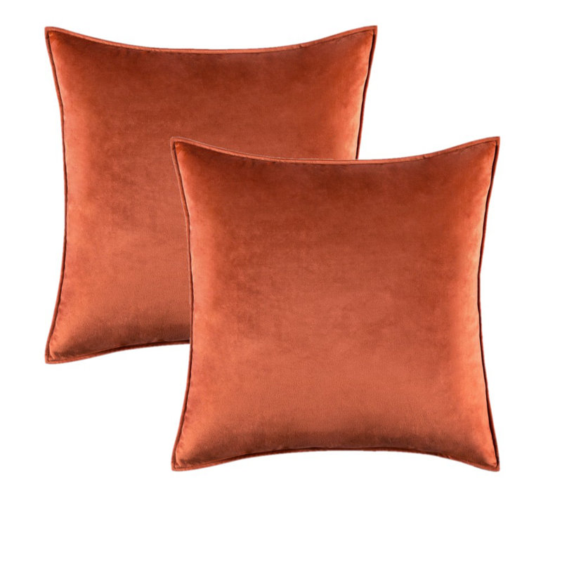 Housse de coussin carré en velours, Orange, H 16 po x l 16 po, Polyester