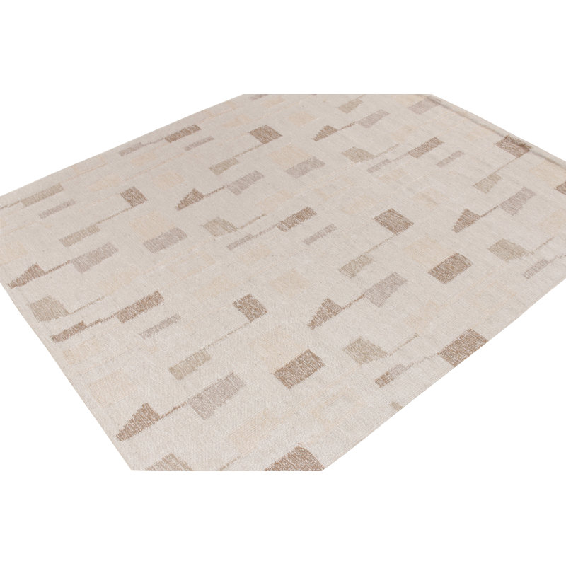 Scandinavian Silk Geometric Area Rug, Recatangle 10' x 14'