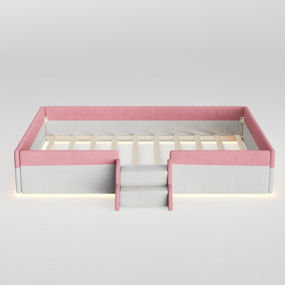 Full Size Upholstered Floor Bed with Fence