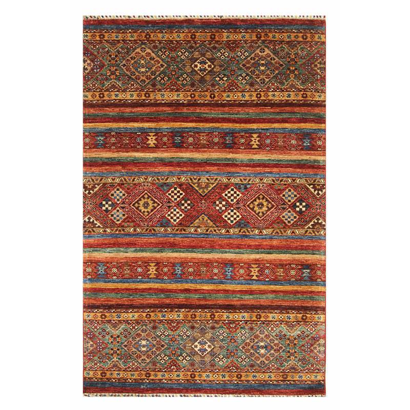 Hand Knotted Wool No Pattern And Not Solid Color Area Rug in Red