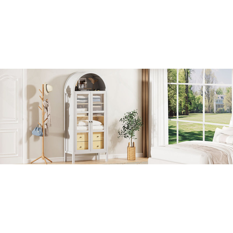 Armoire arquée moderne avec portes en verre, capteur de lumière automatique et tablettes réglables pour le rangement à la ferme