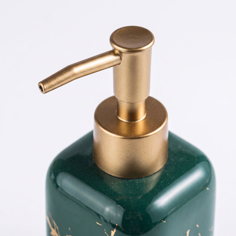 Distributeur de savon en céramique effet marbre, flacon pompe veiné or pour meuble-lavabo, disponible en 4 couleurs, Blanc